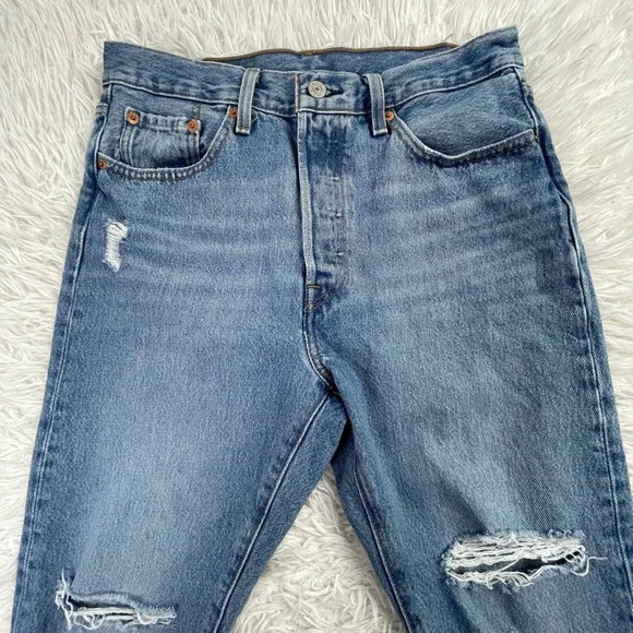 Levis Pants Womens 29x28 Blue 501S Skinny Button Fly Distressed Denim Jeans - Picture 2 of 14